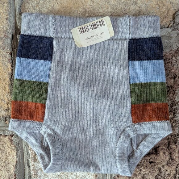 NEW Sloomb Underwoolies Boxcar Stripe Size 1 - Grey with rust, green, and blue - Picture 1 of 4